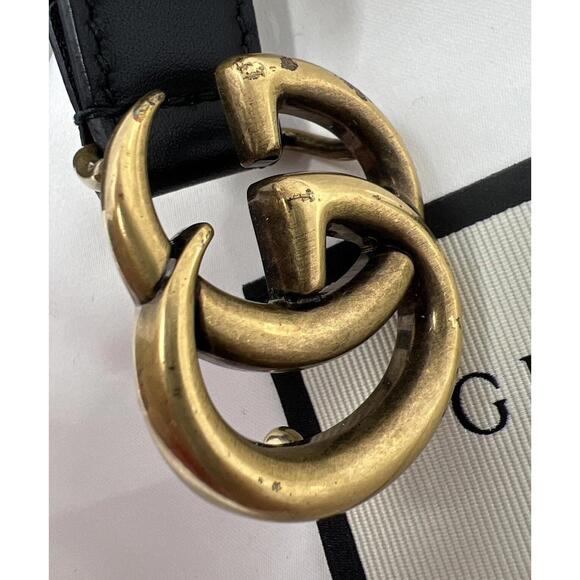 GUCCI Women\'s Thin Belt with Double G Buckle  Black Size 80/32